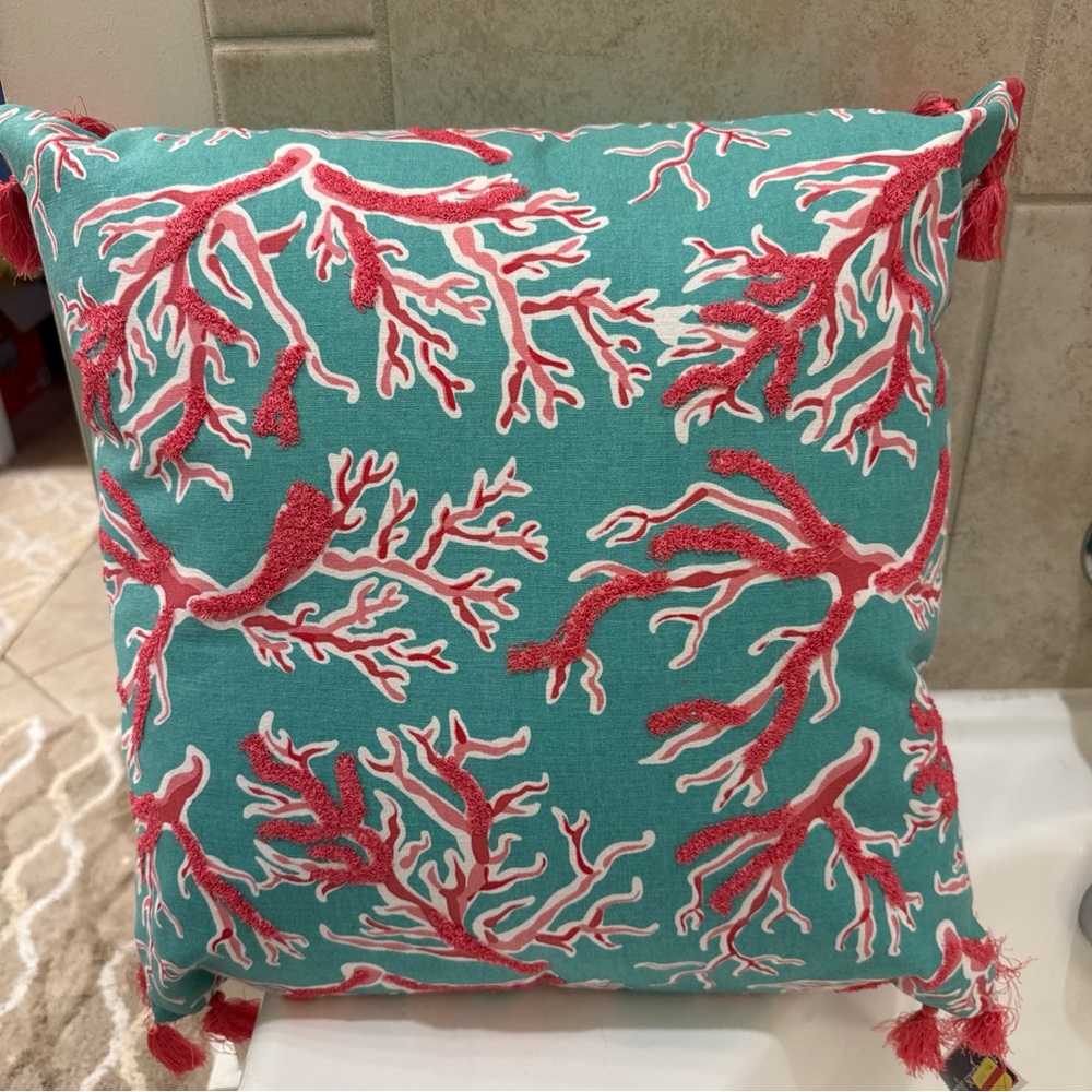 Simply Southern Teal and Coral Pillow